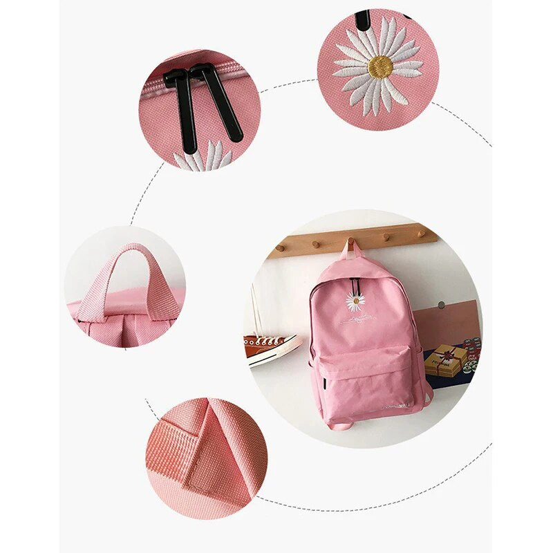 Daisy Prinditud seljakott Unisex väike koolikott teismelistele Moodsad lõuendist seljakotid Kaasaskantav reisikott õpilaste koolikotid