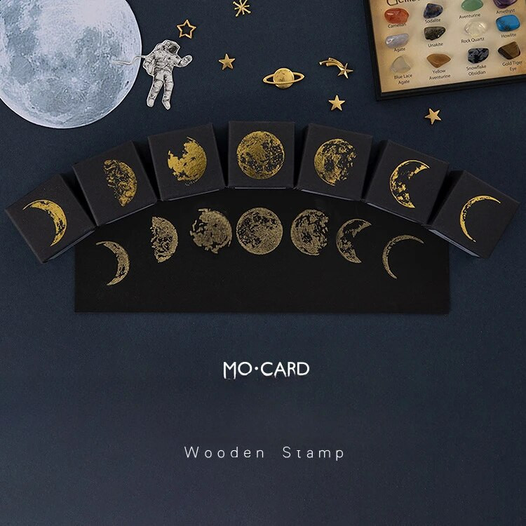 Vintage Moon Series Wooden Stamp DIY Craft Wooden Rubber Stamps for Scrapbooking Stationery Scrapbooking Standard Stamp