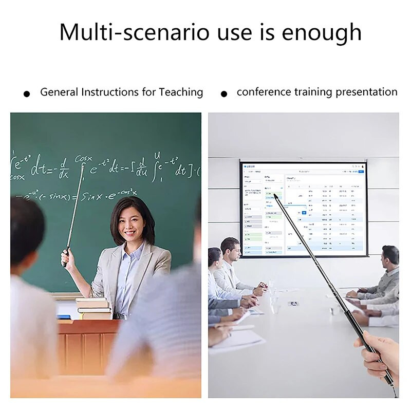 1 gab. Izvelkama rādītāja nūja Klases prezentācija, izvelkama prezentētāja rokas teleskopiskai apmācībai, tāfele tāfele