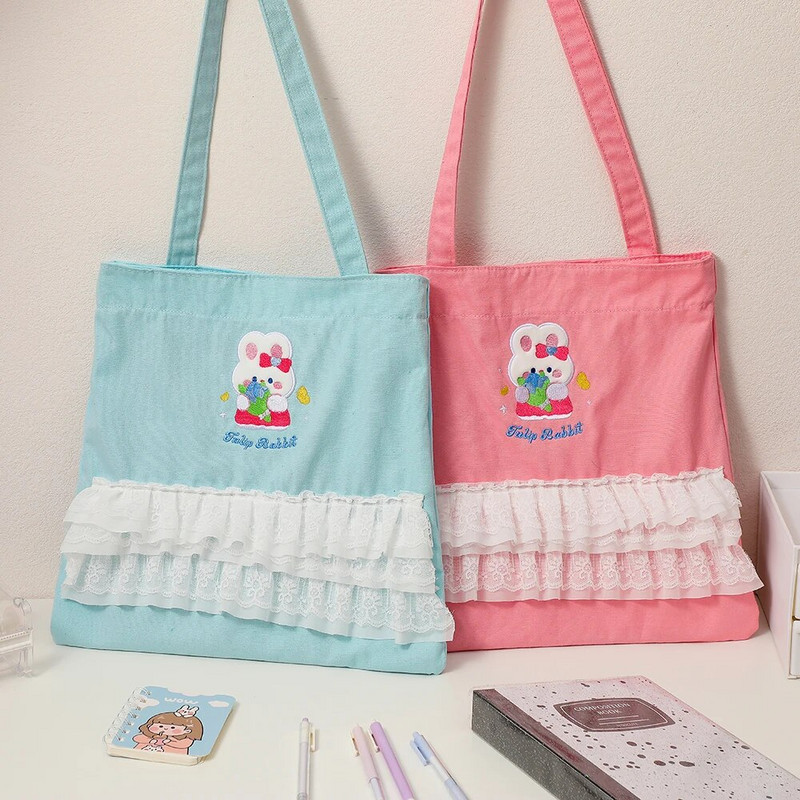 Viena plecu soma, liela ietilpība, jauka truša mežģīņu audekla somas Multfilmu pildspalvu grāmatu glabāšana Skolas biroja piederumi