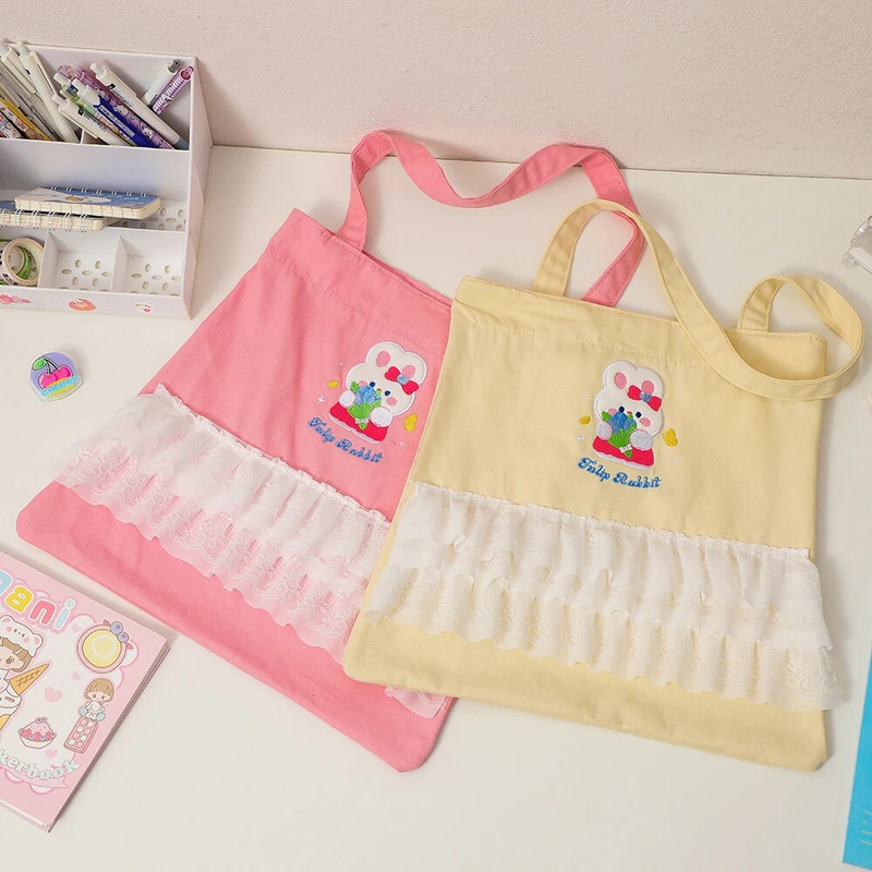 Viena plecu soma, liela ietilpība, jauka truša mežģīņu audekla somas Multfilmu pildspalvu grāmatu glabāšana Skolas biroja piederumi