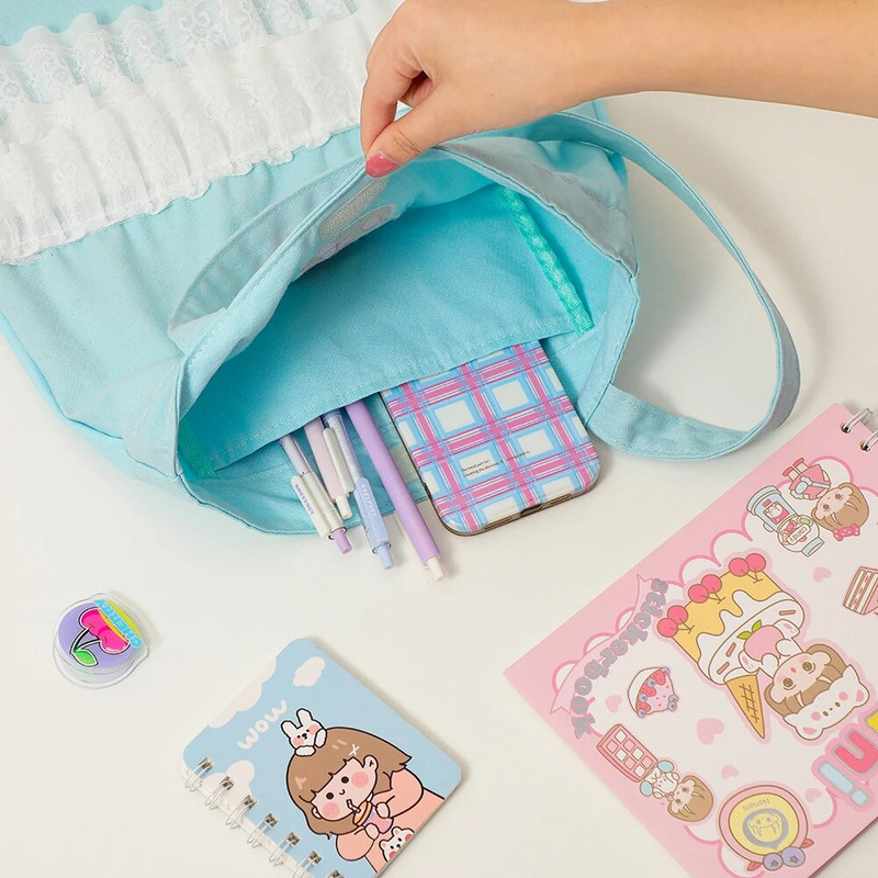 Viena plecu soma, liela ietilpība, jauka truša mežģīņu audekla somas Multfilmu pildspalvu grāmatu glabāšana Skolas biroja piederumi