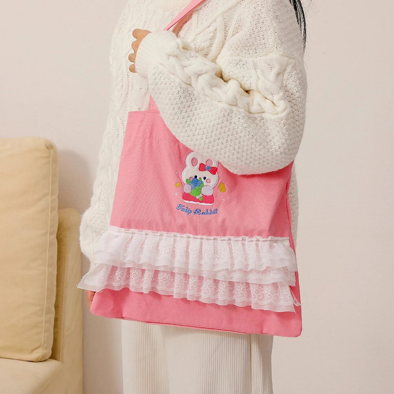 Viena plecu soma, liela ietilpība, jauka truša mežģīņu audekla somas Multfilmu pildspalvu grāmatu glabāšana Skolas biroja piederumi