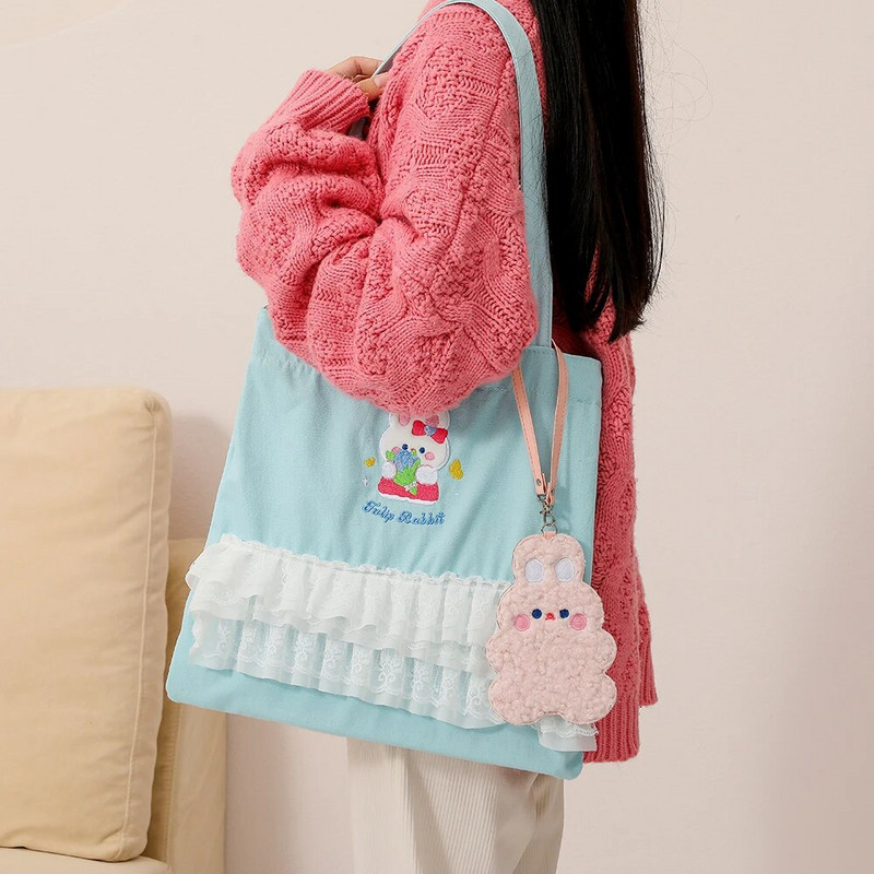 Viena plecu soma, liela ietilpība, jauka truša mežģīņu audekla somas Multfilmu pildspalvu grāmatu glabāšana Skolas biroja piederumi