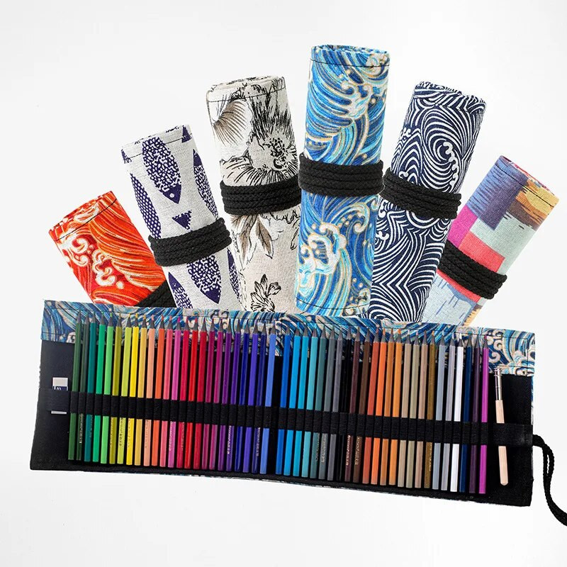 24/12/36/48/72 Τρύπα πολύχρωμη υφασμάτινη μολυβοθήκη Antique Aesthetics Stationery Cosmetic Pencil Storage Bag Stationery Box 050045