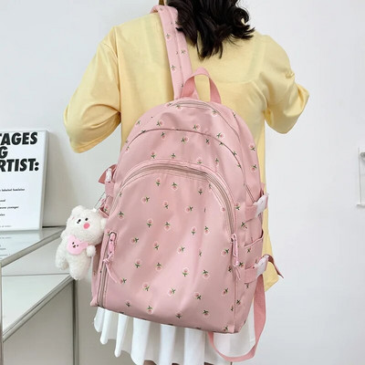 Broderie personalizată Nume Rucsac Floral Rucsac Kawaii de școală pentru fete, Rucsac ocazional pentru femei Rucsac rucsac Genți de mână