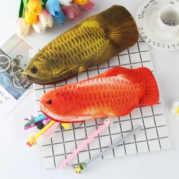 Калъф за молив Fish 3D Симулация Gold Arowana Плюшена чанта за молив Голям капацитет Чанта за канцеларски материали с цип Творчески канцеларски материали за студенти