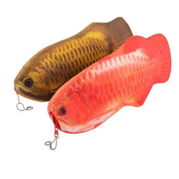 Калъф за молив Fish 3D Симулация Gold Arowana Плюшена чанта за молив Голям капацитет Чанта за канцеларски материали с цип Творчески канцеларски материали за студенти