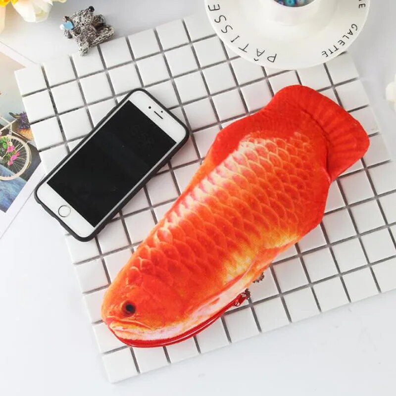 Penālis Fish 3D simulācija Gold Arowana plīša zīmuļu soma liela ietilpība rāvējslēdzēja kancelejas piederumu soma Radoša studentu kancelejas preces