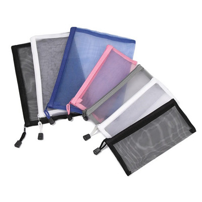New Simple Transparent Mesh Cosmetic Storage Bag Clear Zipper  Pencil Case Nylon Makeup Pouch Portable Travel Toiletries Handbag