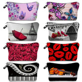 Red Retro Fashion Organizer Kosmētikas maisiņi Drukāšanai Butterfly Piano Ūdensizturīgs kosmētikas maisiņš Hot Sale Rāvējslēdzēja tualetes piederumu zīmuļu futrāļi