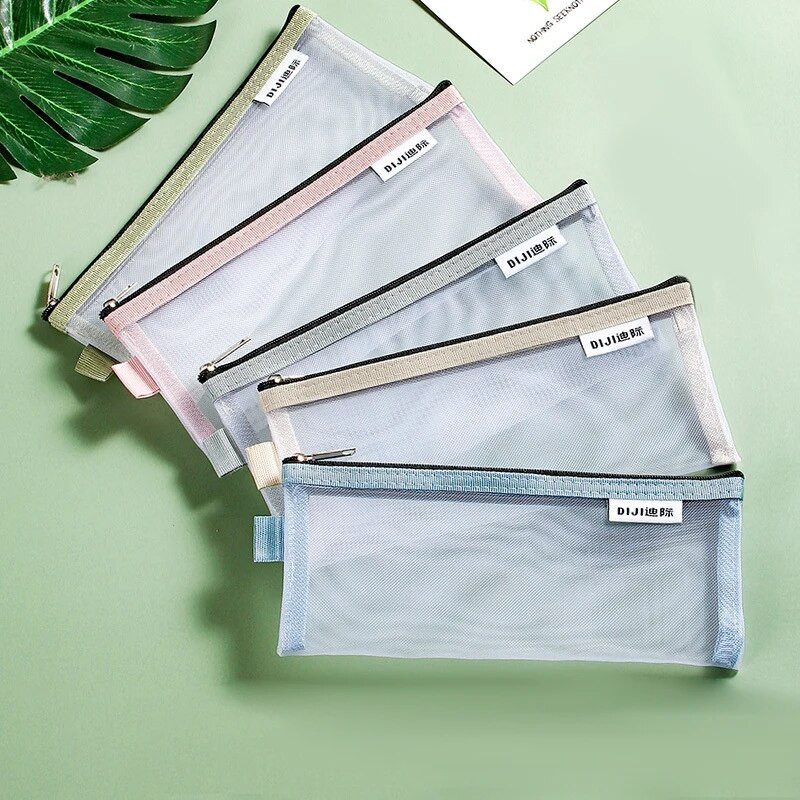 Vienkāršs caurspīdīgs sietveida zīmuļu futrālis Biroja studentu penāļi Skolas piederumu pildspalvu kastītei