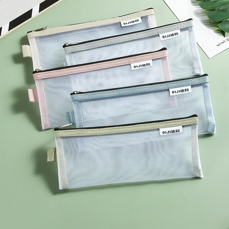 Vienkāršs caurspīdīgs sietveida zīmuļu futrālis Biroja studentu penāļi Skolas piederumu pildspalvu kastītei