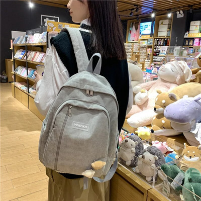 Σχολική τσάντα πλάτης Γυναικεία λωρίδα χαριτωμένη κοτλέ τσάντα για έφηβα κορίτσια Πολυτελή Harajuku Γυναικεία τσάντα μόδας Φοιτητική κυρία Πακέτο βιβλίου