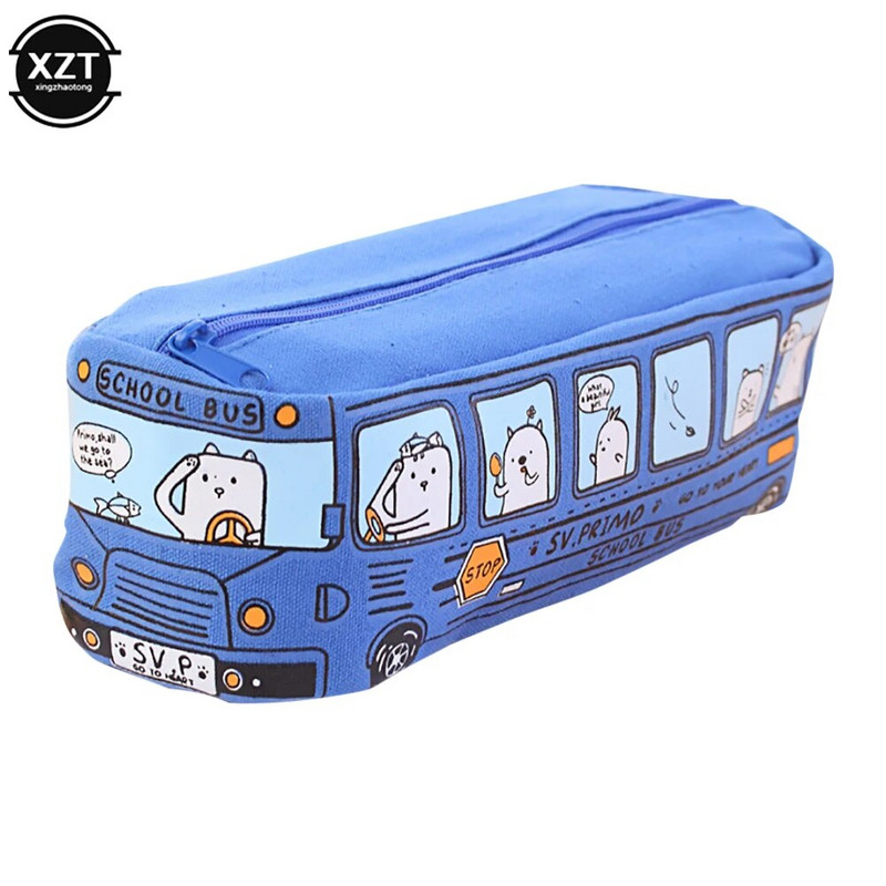 Jauki autobusu zīmuļu futrāļi Audekla kancelejas piederumu kaste Lielas ietilpības pildspalvu soma Skolas penāļi bērniem pildspalvu futrālis Kawaii studentu dāvanas