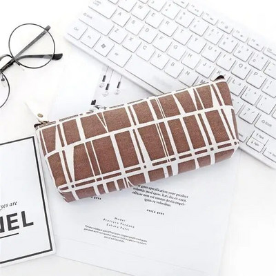 Γεωμετρική θήκη μολυβιών σε καμβά Σχολική Απλή ριγέ πλέγμα Μονόχρωμη Χαριτωμένη θήκη μολυβιών Τσάντα πουγκί Γραφείο Students Παιδικά Προμήθειες