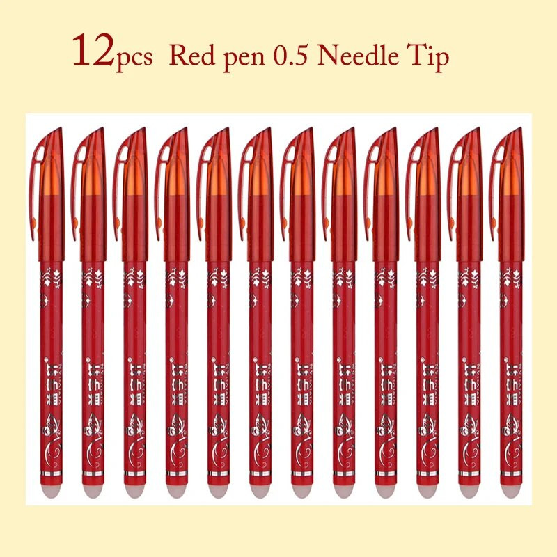 12 gab. Izdzēšama gēla pildspalva zila melna sarkana tinte 0,5 0,38 mm mazgājams rokturis lodīšu pildspalvas adatas uzgaļa skolēns skices rakstīšanai