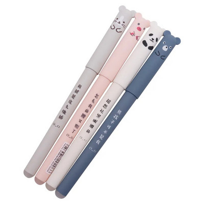 4 tk Cartoon Animals Kustutatav pliiats 0,35mm Armsad Panda Cat Magic Pliiatsid Geelpliiatsid kooli kirjutamiseks Uudsed kirjatarbed Tüdrukute kingitused