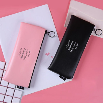 Сладък розов калъф за молив за момичета Kawaii Черно-бяла точка Pu кожена чанта за писалка Чанта за канцеларски материали Чанта за офис ученически пособия Zakka escolar
