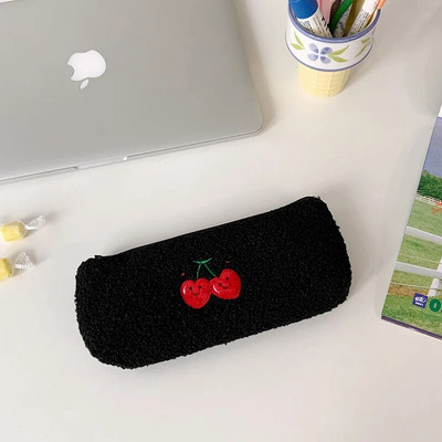 Χαριτωμένο χαμογελαστό κέντημα βελούδινο μολυβοθήκη Kawaii Stationery Απλή τσάντα μολυβιού Τσάντα πουγκί Σχολικά προμήθειες Παιδικό δώρο για παιδιά