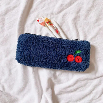 Χαριτωμένο χαμογελαστό κέντημα βελούδινο μολυβοθήκη Kawaii Stationery Απλή τσάντα μολυβιού Τσάντα πουγκί Σχολικά προμήθειες Παιδικό δώρο για παιδιά