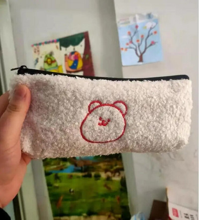 Χαριτωμένο χαμογελαστό κέντημα βελούδινο μολυβοθήκη Kawaii Stationery Απλή τσάντα μολυβιού Τσάντα πουγκί Σχολικά προμήθειες Παιδικό δώρο για παιδιά