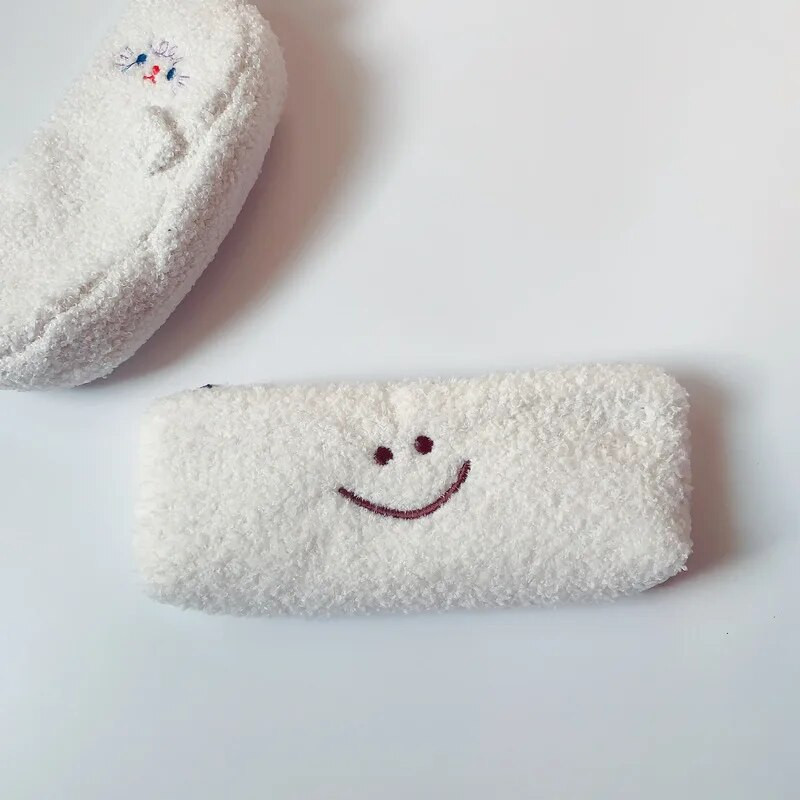 Χαριτωμένο χαμογελαστό κέντημα βελούδινο μολυβοθήκη Kawaii Stationery Απλή τσάντα μολυβιού Τσάντα πουγκί Σχολικά προμήθειες Παιδικό δώρο για παιδιά