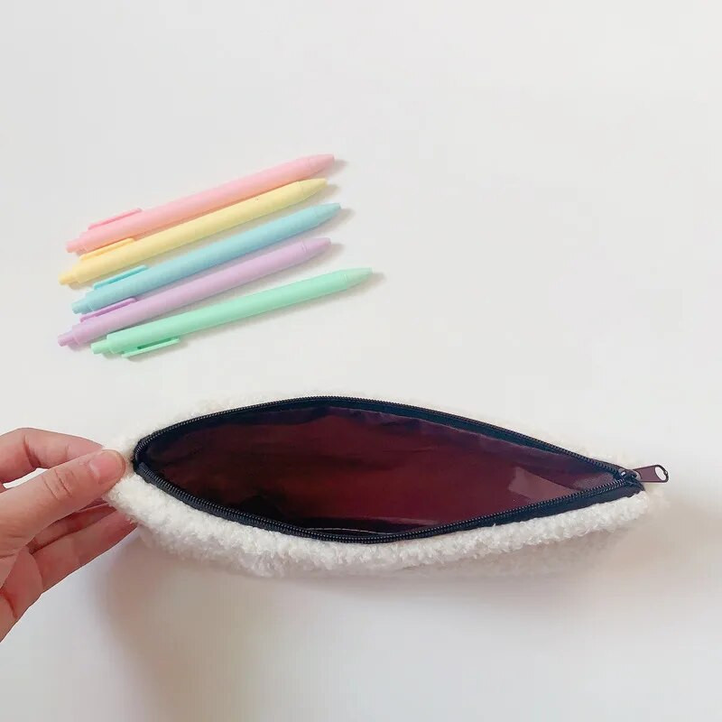 Χαριτωμένο χαμογελαστό κέντημα βελούδινο μολυβοθήκη Kawaii Stationery Απλή τσάντα μολυβιού Τσάντα πουγκί Σχολικά προμήθειες Παιδικό δώρο για παιδιά