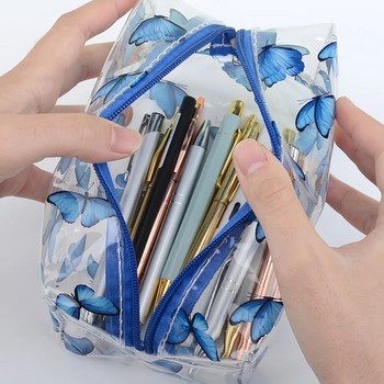 Прозрачна чанта за гримове Модна прозрачна пътна преносима мини чанти за съхранение с принт на цветя от ягоди Дамска козметична чанта с цип