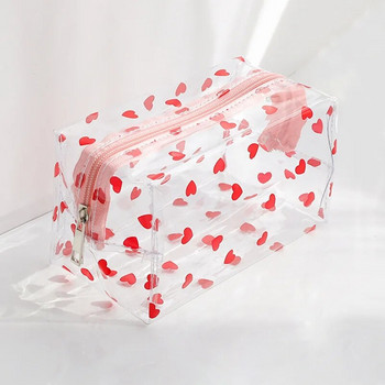 Прозрачна чанта за гримове Модна прозрачна пътна преносима мини чанти за съхранение с принт на цветя от ягоди Дамска козметична чанта с цип