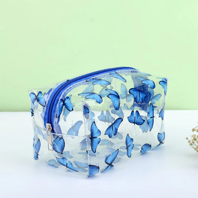 Caurspīdīga kosmētikas soma Mode caurspīdīga ceļojumu pārnēsājama mini mazgāšanas maisiņi zemeņu ziedu apdrukai sieviešu kosmētikas soma ar rāvējslēdzēju