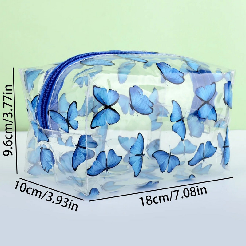 Caurspīdīga kosmētikas soma Mode caurspīdīga ceļojumu pārnēsājama mini mazgāšanas maisiņi zemeņu ziedu apdrukai sieviešu kosmētikas soma ar rāvējslēdzēju