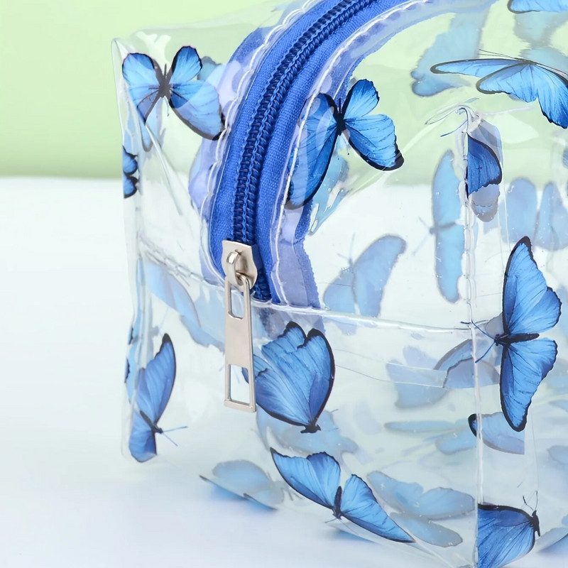 Caurspīdīga kosmētikas soma Mode caurspīdīga ceļojumu pārnēsājama mini mazgāšanas maisiņi zemeņu ziedu apdrukai sieviešu kosmētikas soma ar rāvējslēdzēju