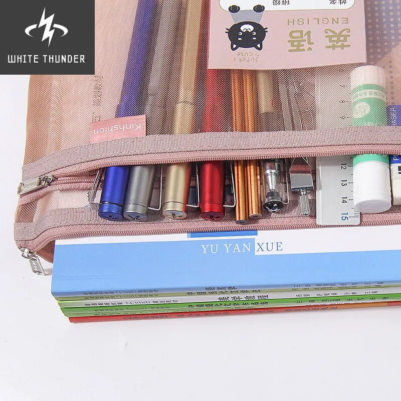 34*24cm Διπλής στρώσης Nylon Mesh Tutorial τσάντα Φορητό δικτυωτό θέμα χειρός για Αξεσουάρ γραφείου σχολείου μαθητών δασκάλων