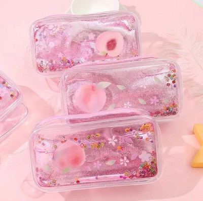 Läbipaistev kiirliivaga pliiatsikas multikas armas avokaado virsik suure mahutavusega kirjatarbed kaasaskantavad koolitarbed Kawaii tüdrukutele