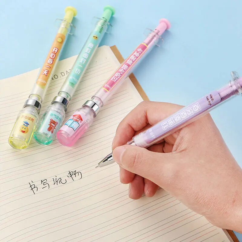 6 gab. Vakcīnas formas gēla pildspalvas Adata šļirce Gēla pildspalva paraksta pildspalvas 0,5 mm melnas tintes lodīšu pildspalva, neitrāla pildspalva, stacionāra