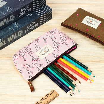 1PC Пасторални платнени чанти за химикалки във флорален стил Прекрасни калъфи за моливи за момичета Цвете, дърво, модел, Чанта с цип Ученически канцеларски материали
