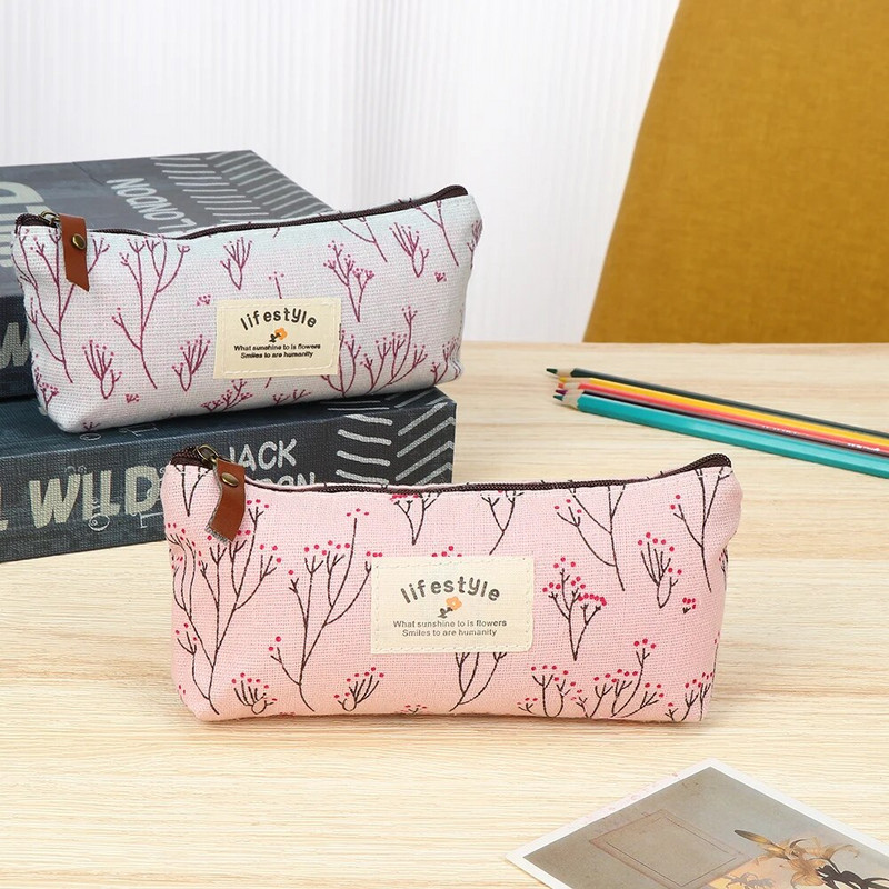 1 gab. Pastorāli ziedu stila audekla pildspalvu maisiņi Jauki meiteņu zīmuļu futrāļi Ziedu koku raksta soma ar rāvējslēdzēju Skolas kancelejas piederumi