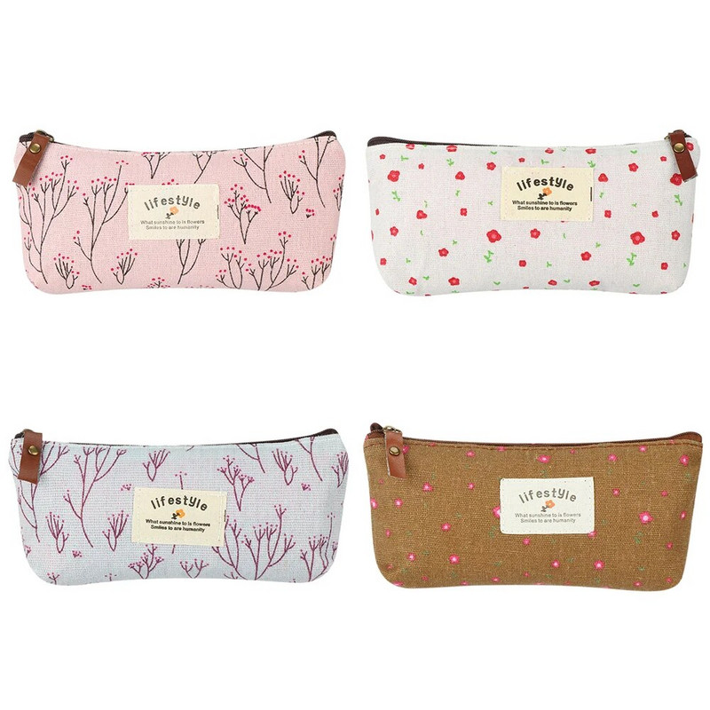 1 gab. Pastorāli ziedu stila audekla pildspalvu maisiņi Jauki meiteņu zīmuļu futrāļi Ziedu koku raksta soma ar rāvējslēdzēju Skolas kancelejas piederumi