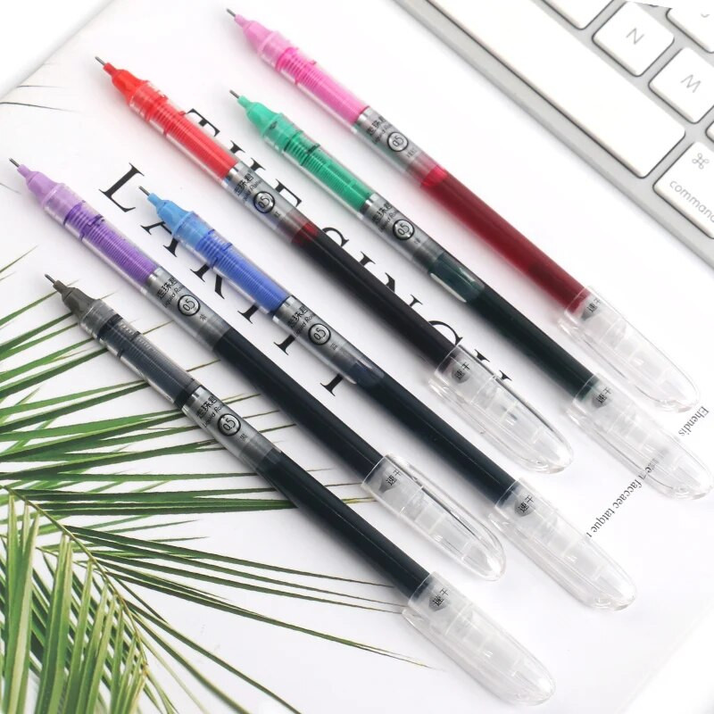 1 gab. Šķidrās tintes rullīšu gēla pildspalva melna zila sarkana zaļa purpursarkana tinte ātri nožūst adatas uzgalis ar 0,5 mm krāsainu gēla pildspalvu