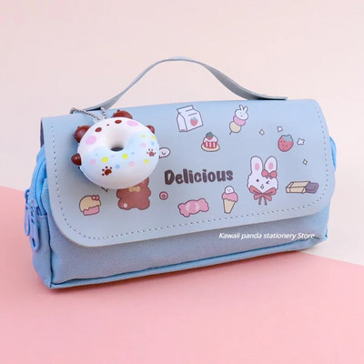 3D Kawaii zīmuļu futrālis Donut 3 slāņu pildspalvas maisiņš Cute Bear Ūdensizturīgs Ādas Estētiskais organizators Skolas piederumi Kancelejas piederumi