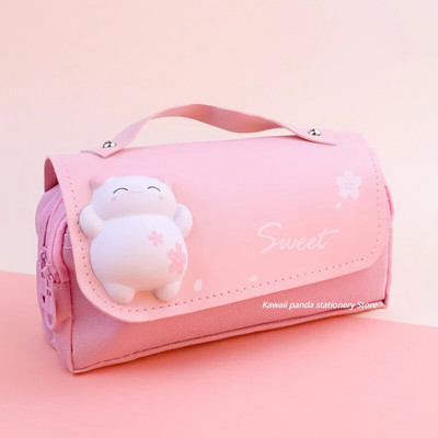 3D Kawaii zīmuļu futrālis Donut 3 slāņu pildspalvas maisiņš Cute Bear Ūdensizturīgs Ādas Estētiskais organizators Skolas piederumi Kancelejas piederumi