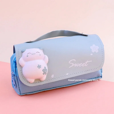 3D Kawaii zīmuļu futrālis Donut 3 slāņu pildspalvas maisiņš Cute Bear Ūdensizturīgs Ādas Estētiskais organizators Skolas piederumi Kancelejas piederumi