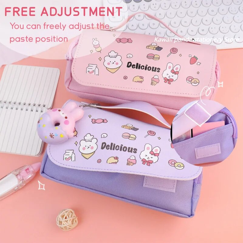 3D Kawaii zīmuļu futrālis Donut 3 slāņu pildspalvas maisiņš Cute Bear Ūdensizturīgs Ādas Estētiskais organizators Skolas piederumi Kancelejas piederumi