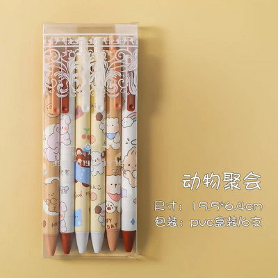 Zoecor 6Pc/Lot Kawaii gēla pildspalvu komplekts Cute lodīšu pildspalvas ручки 0,5mm melna tinte karikatūra skolas studentu kancelejas piederumi Caneta