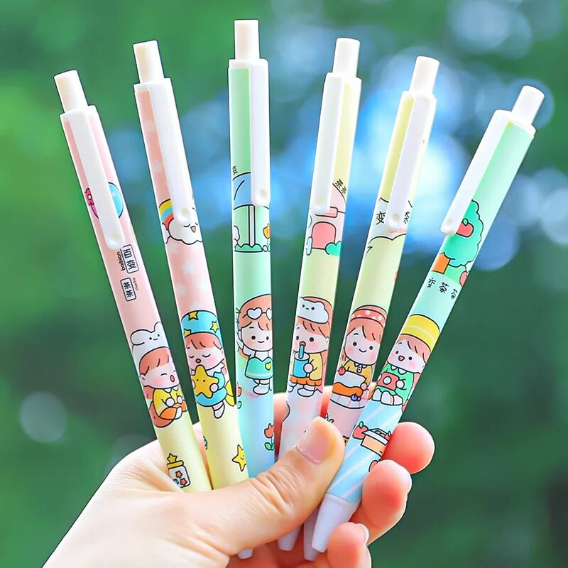 Zoecor 6Pc/Lot Kawaii gēla pildspalvu komplekts Cute lodīšu pildspalvas ручки 0,5mm melna tinte karikatūra skolas studentu kancelejas piederumi Caneta