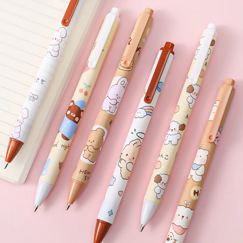 Zoecor 6Pc/Lot Kawaii gēla pildspalvu komplekts Cute lodīšu pildspalvas ручки 0,5mm melna tinte karikatūra skolas studentu kancelejas piederumi Caneta