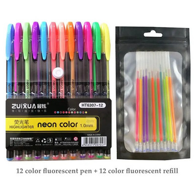 Színek Csillogó Vázlat Rajz Színes tolljelzők Gél toll készlet Utántöltő Rúd Rollerball Pasztell Neon Marker Irodai iskolai írószerek