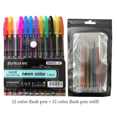 Színek Csillogó Vázlat Rajz Színes tolljelzők Gél toll készlet Utántöltő Rúd Rollerball Pasztell Neon Marker Irodai iskolai írószerek