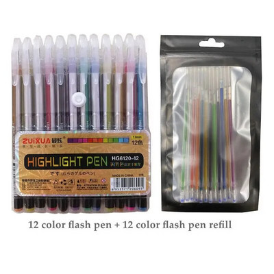 Színek Csillogó Vázlat Rajz Színes tolljelzők Gél toll készlet Utántöltő Rúd Rollerball Pasztell Neon Marker Irodai iskolai írószerek